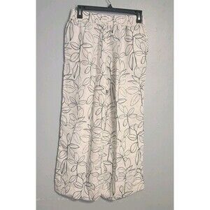 Rachel Zoe Women's Linen Pants Size SP Black Floral Print Wide Leg Elastic Waist